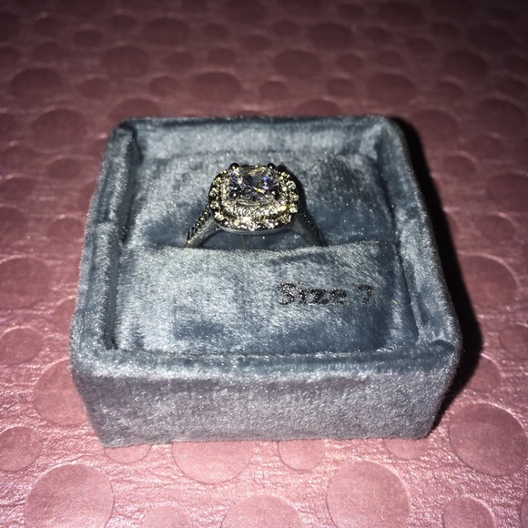 Square Cubic Zirconia Double Halo Ring Size 7 - Picture 3 of 4